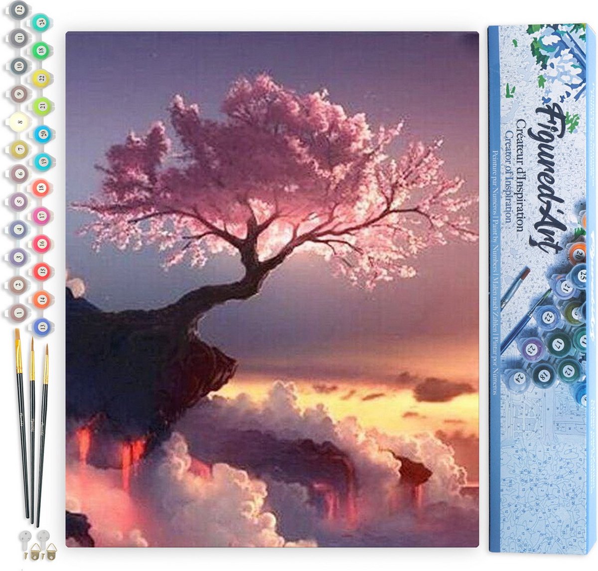 FiguredArt Schilderen op Nummer Volwassenen canvas Roze Boom - Handwerk acrylverf Kit DIY Compleet - 40x50cm zonder frame